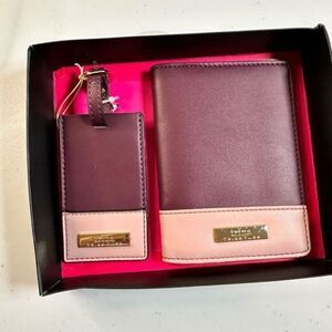 NIB Trina Turk Vegan Leather Box Set Passport Holder & Luggage Set Maroon/Pink